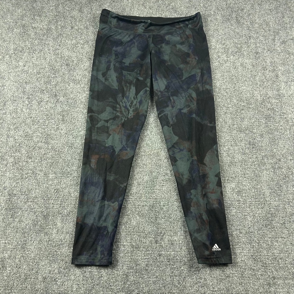 Adidas‎ Leggings Womens Medium Black Floral Climalite Yoga Athletic Tights Camo